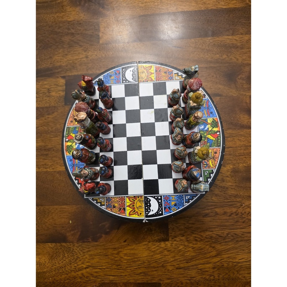 Vintage Chess Set. Crusaders v Native Americans ‎ Painted Soldier 10.5" **read**